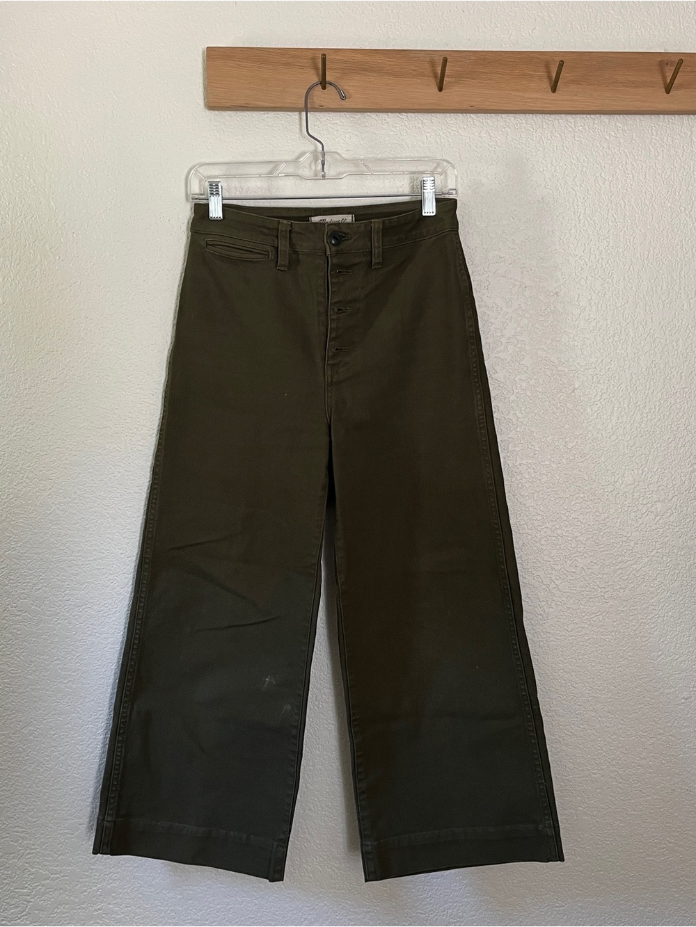 Bundle of 2 Madewell Emmett Pants in evergreen wide leg and cognac straight